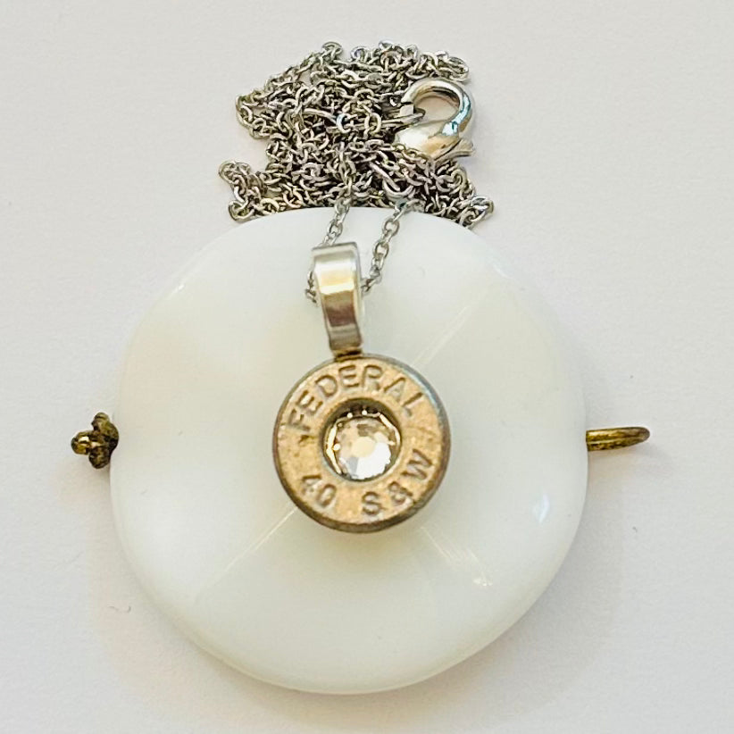 Single BulletSlice Crystal Center Necklace - Sterling Silver Chain
