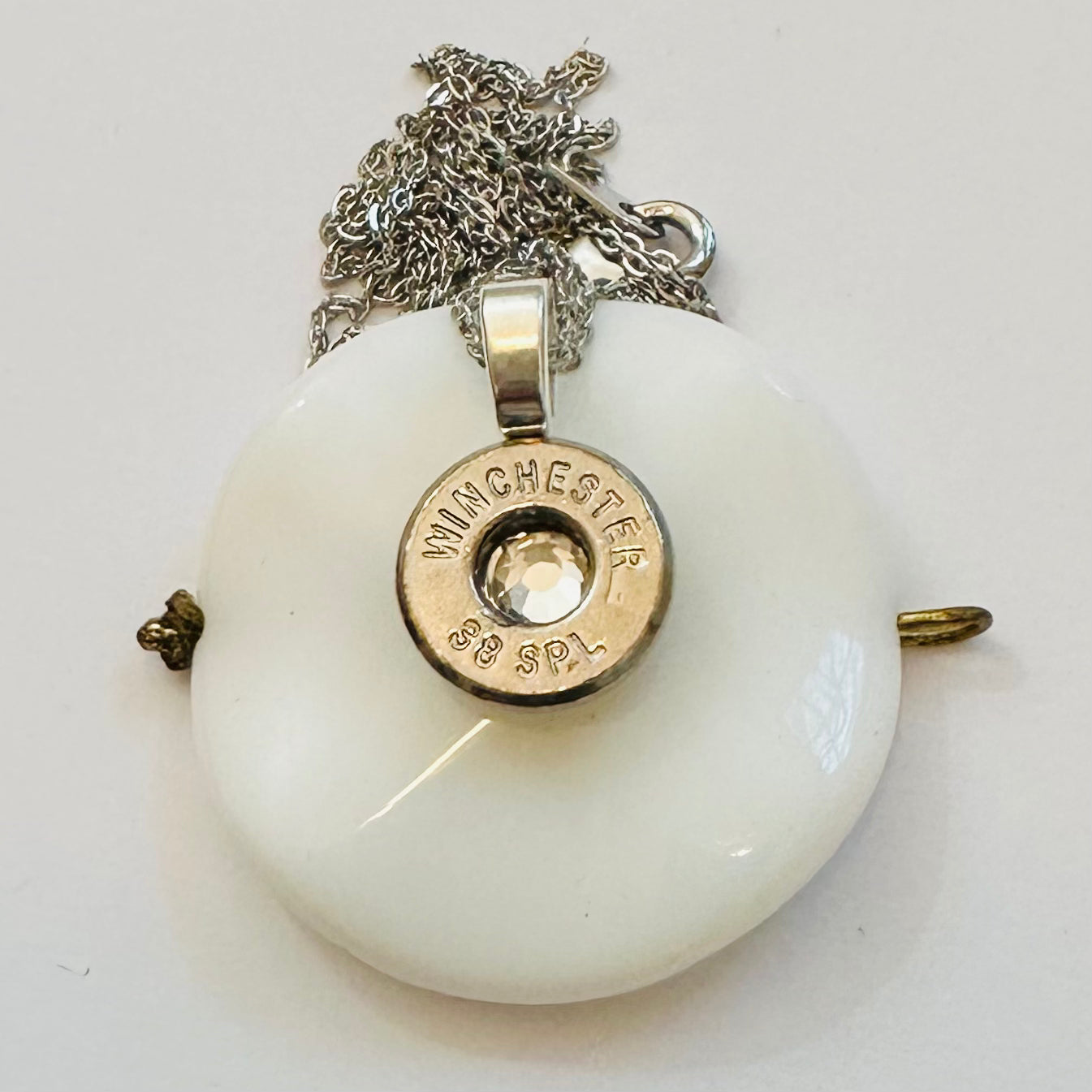 Single BulletSlice Crystal Center Necklace - Sterling Silver Chain