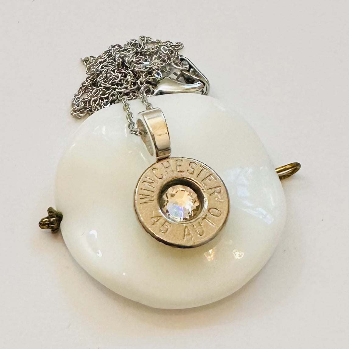 Single BulletSlice Crystal Center Necklace - Sterling Silver Chain