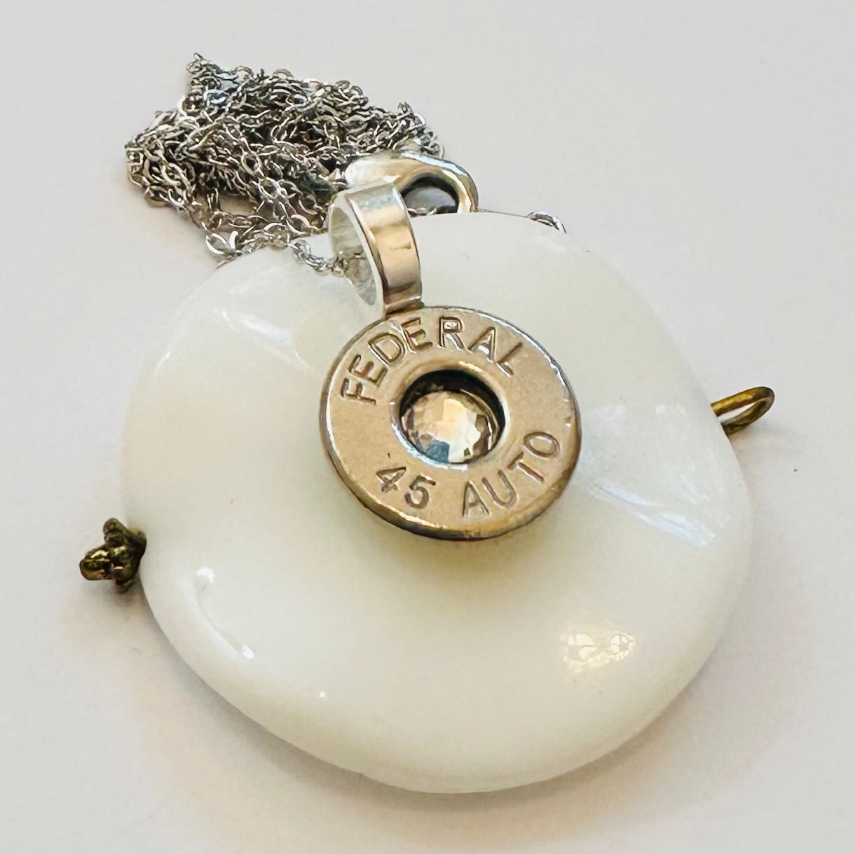 Single BulletSlice Crystal Center Necklace - Sterling Silver Chain