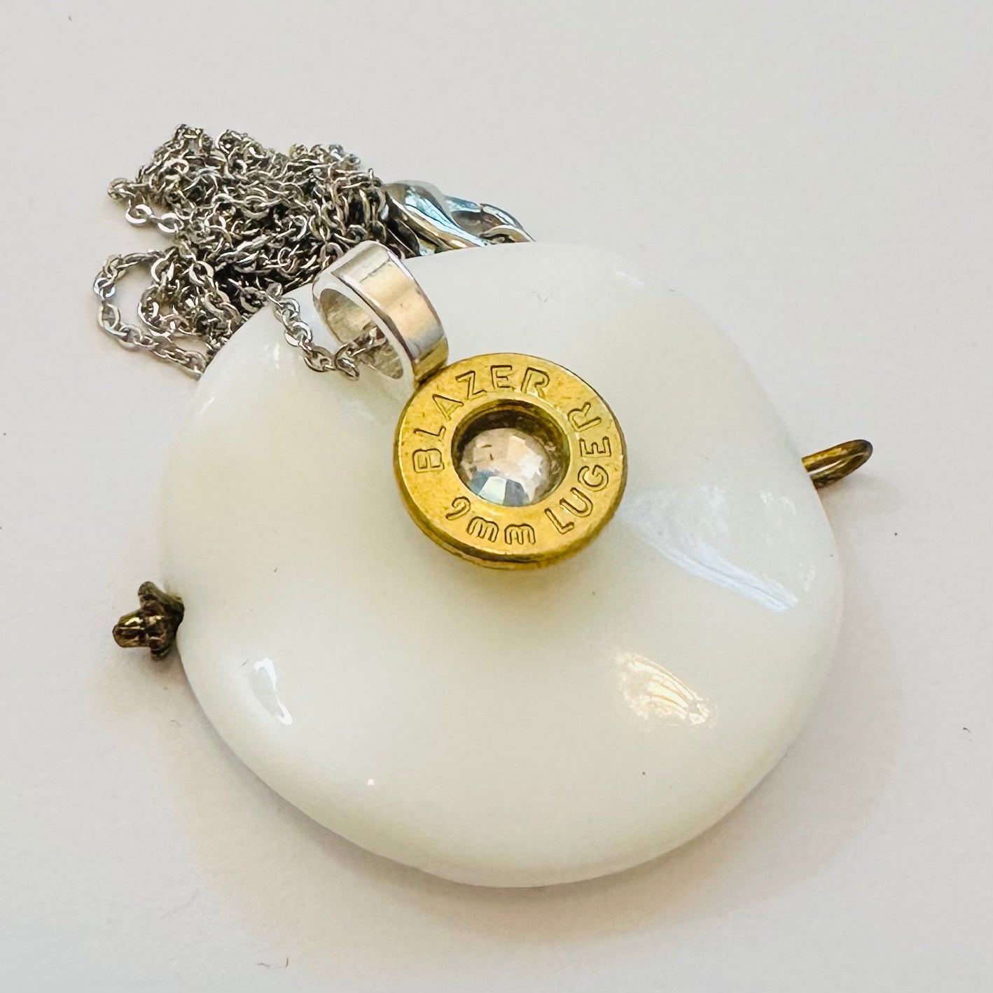 Single BulletSlice Crystal Center Necklace - Sterling Silver Chain