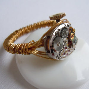 Silver Oval Watch Gear Wire Wrap Ring
