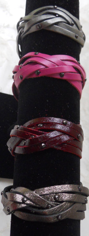 1" Rivet Braided Leather Bracelet