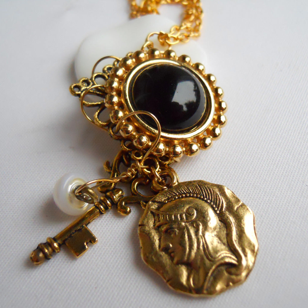 Victorian Gold & Black Pendant Necklace