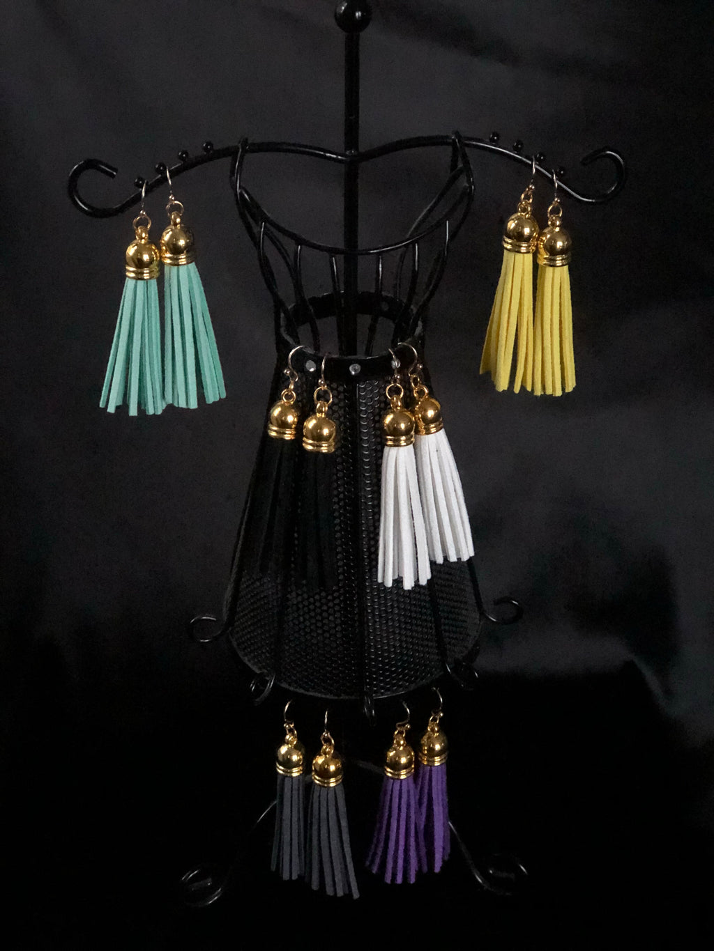 Suede Tassel Earrings - Long Gold