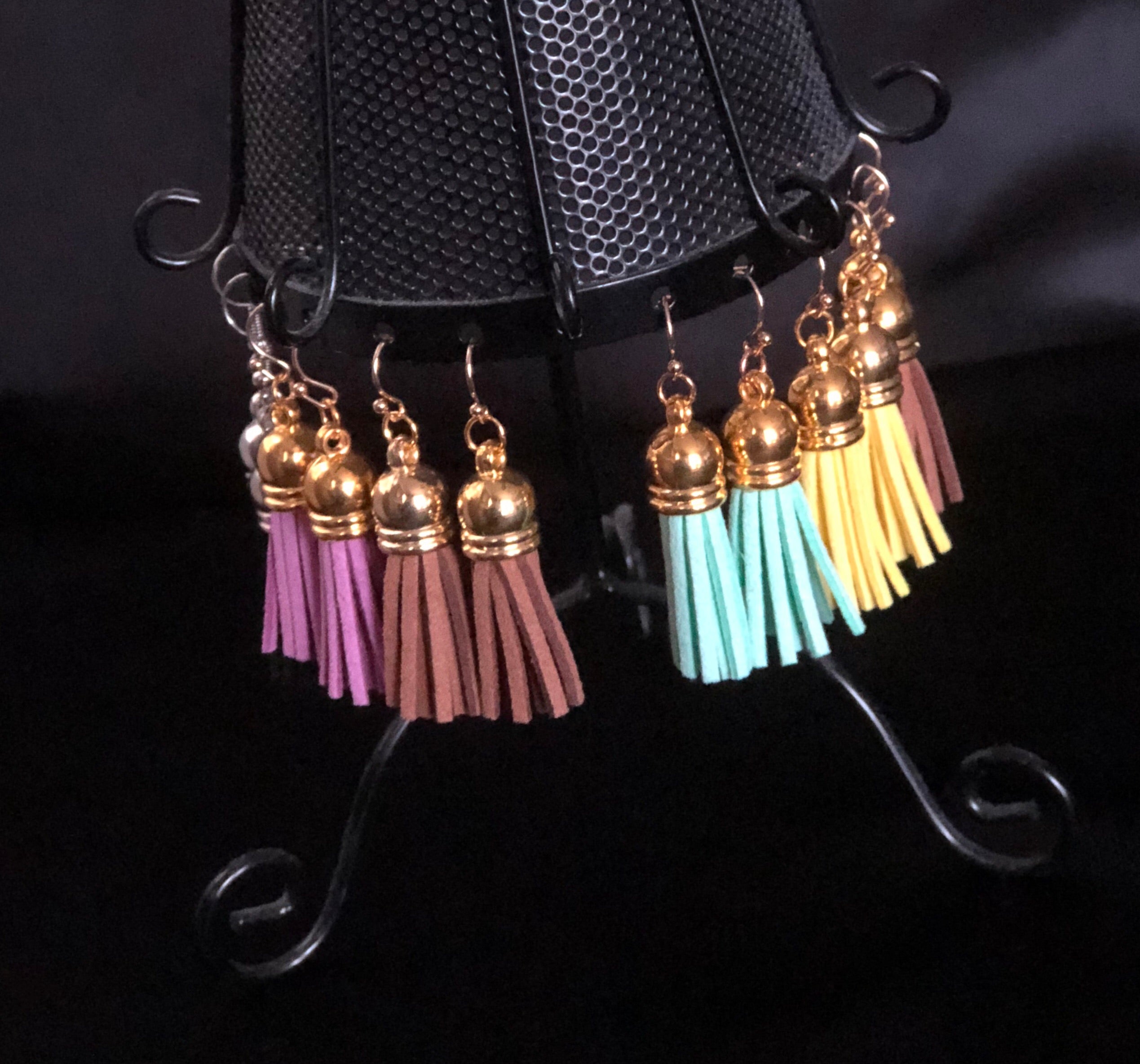 Suede Tassel Earrings - Gold Short