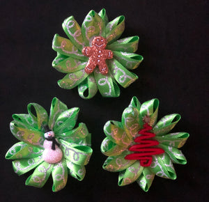 Holiday Green Ribbon HairFlowers